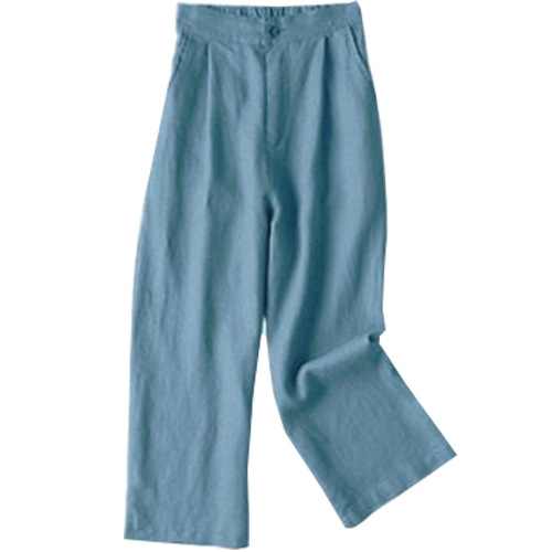 闊腿亞麻薄款休閒寬鬆九分褲裝-Cicimode