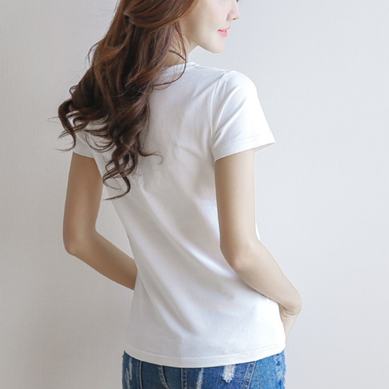 韓版修身棉v領百搭短袖-Cicimode