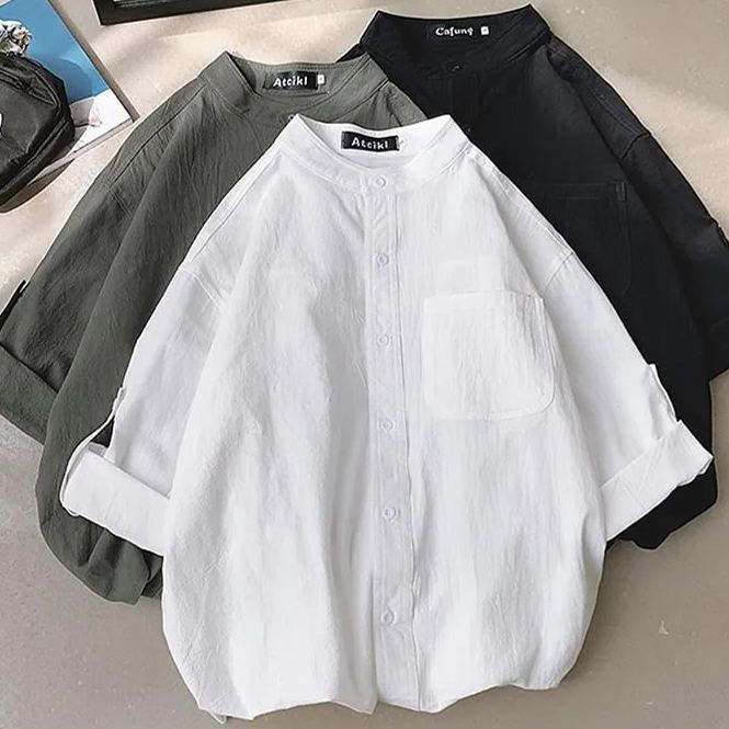 正裝束腰七分袖純色通勤OL修身時尚襯衫