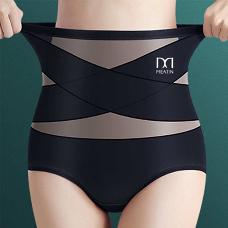 冰絲高腰提臀收腹性感透氣網紗交叉塑身褲束腹內褲-Cicichill