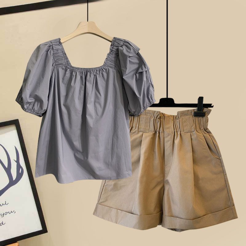 【單件/整套】時尚遮肚娃娃襯衫+休閒顯瘦短褲兩件套裝-Cicichill