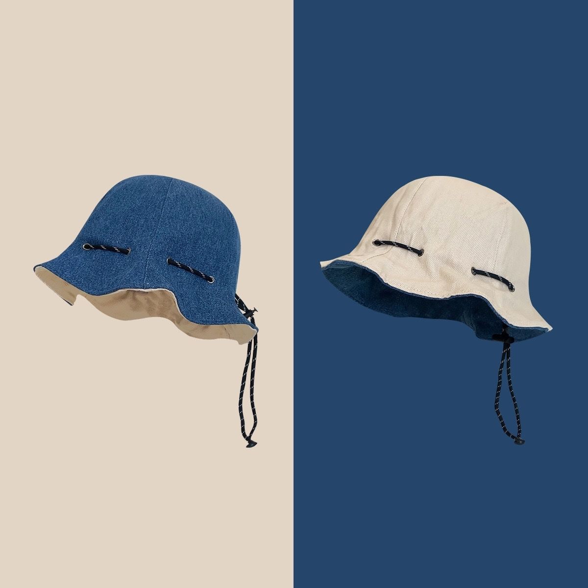 日系防曬抽繩設計兩用可斜挎可折疊漁夫帽-Cicichill