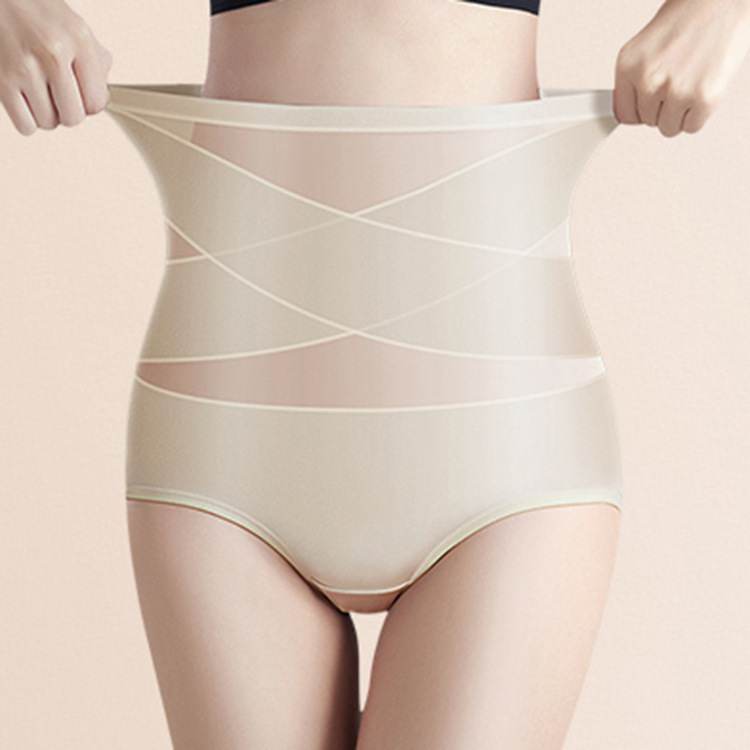 冰絲高腰提臀收腹性感透氣網紗交叉塑身褲束腹內褲-Cicichill
