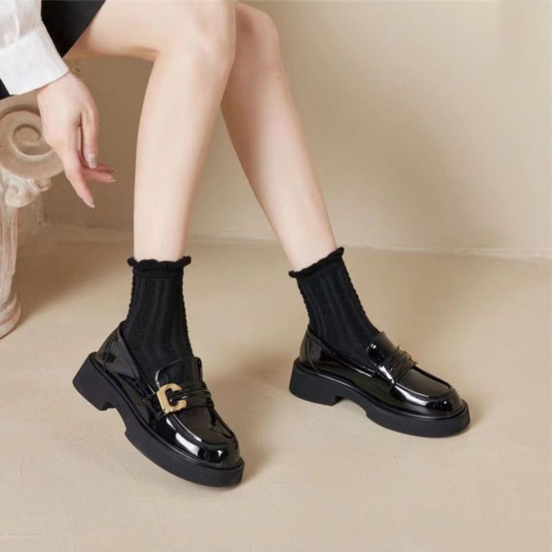 英倫風復古百搭厚底樂福鞋小皮鞋圓頭單鞋-Cicichill