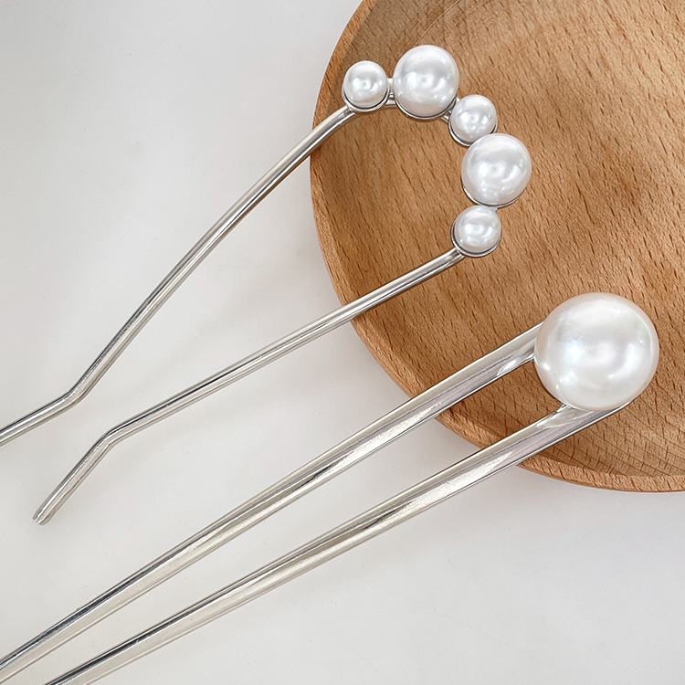 新中式U型高級感珍珠盤髮丸子頭髮簪-Cicichill