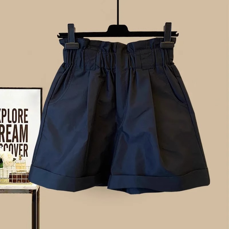 【兩件套】時尚v領雪紡娃娃衫荷葉邊無袖襯衫+短褲套裝