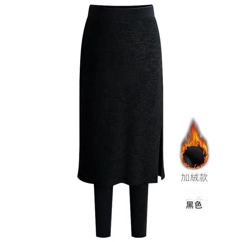休閒簡約百搭外穿加絨/薄款假兩件裙褲-Cicichill