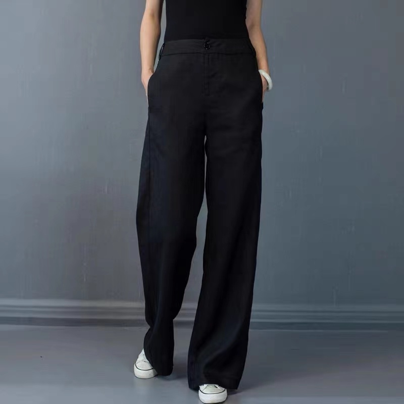 高腰垂感寬鬆顯瘦棉麻直筒褲裝