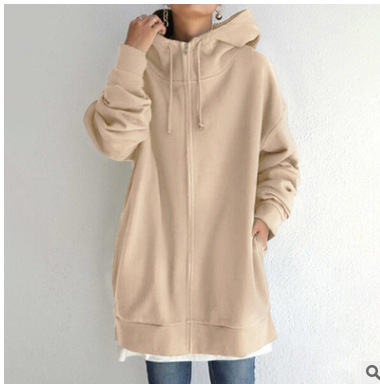 個性街頭拉鍊連帽長款加絨衛衣-Cicichill