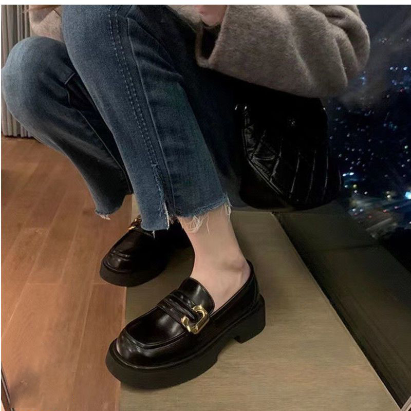 英倫風復古百搭厚底樂福鞋小皮鞋圓頭單鞋-Cicichill