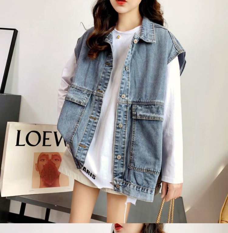 韓版寬鬆時尚潮流坎肩無袖牛仔馬甲-Cicichill