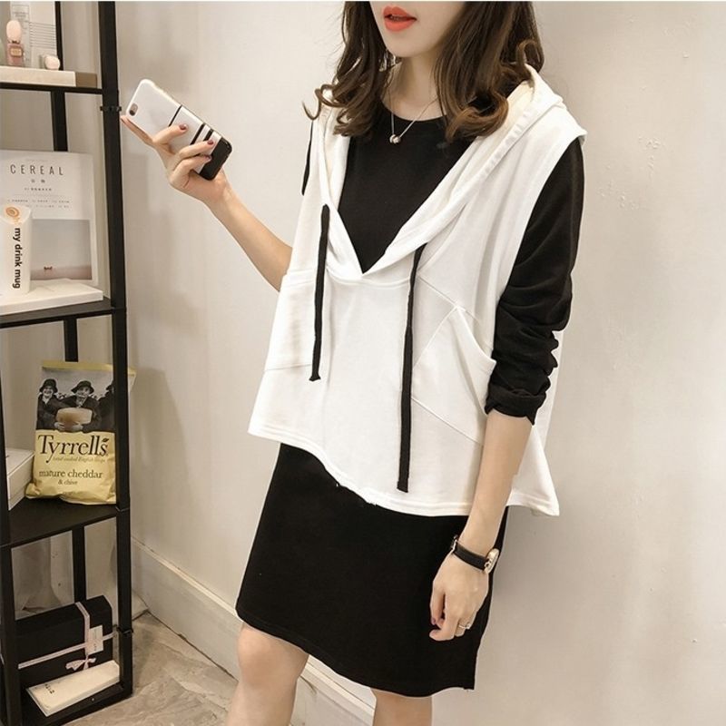 【兩件套】休閒連帽上衣+洋氣寬鬆顯瘦連身裙套裝-Cicichill