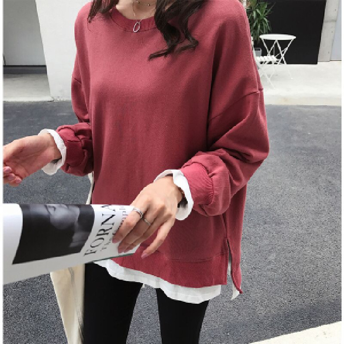 5色韓版寬鬆BF休閒假兩件中長款衛衣-Cicichill