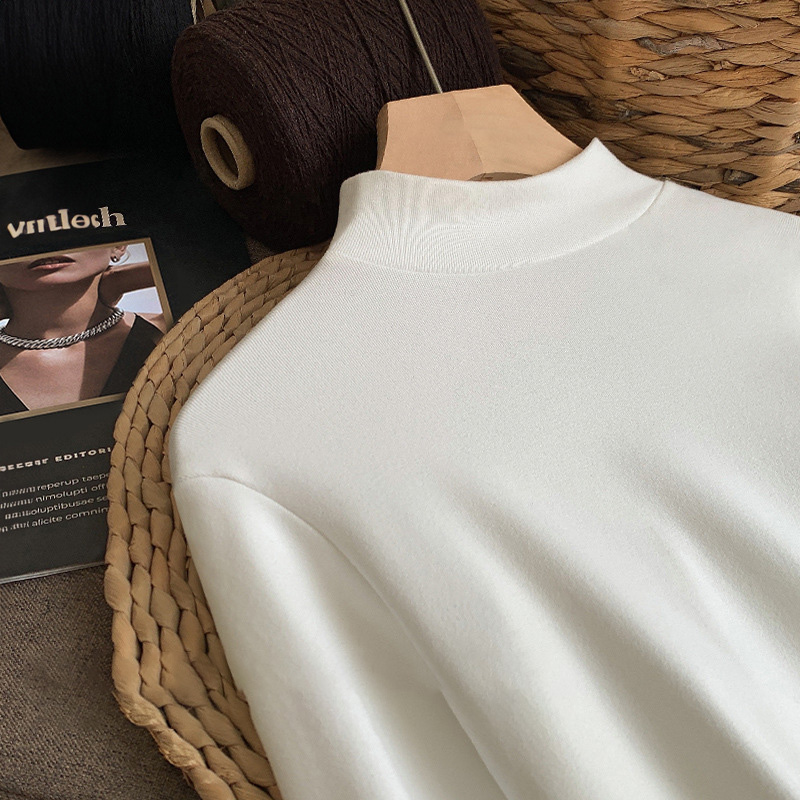 高品質軟糯修身顯瘦雙面磨毛半高領打底長袖-Cicichill