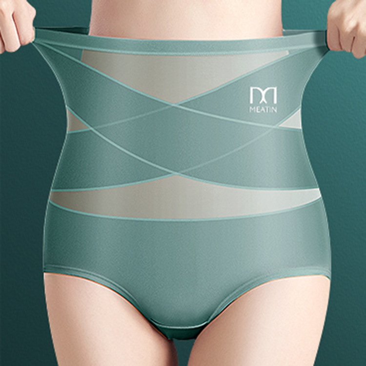 冰絲高腰提臀收腹性感透氣網紗交叉塑身褲束腹內褲-Cicichill