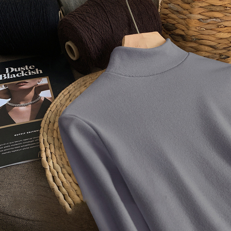 高品質軟糯修身顯瘦雙面磨毛半高領打底長袖-Cicichill