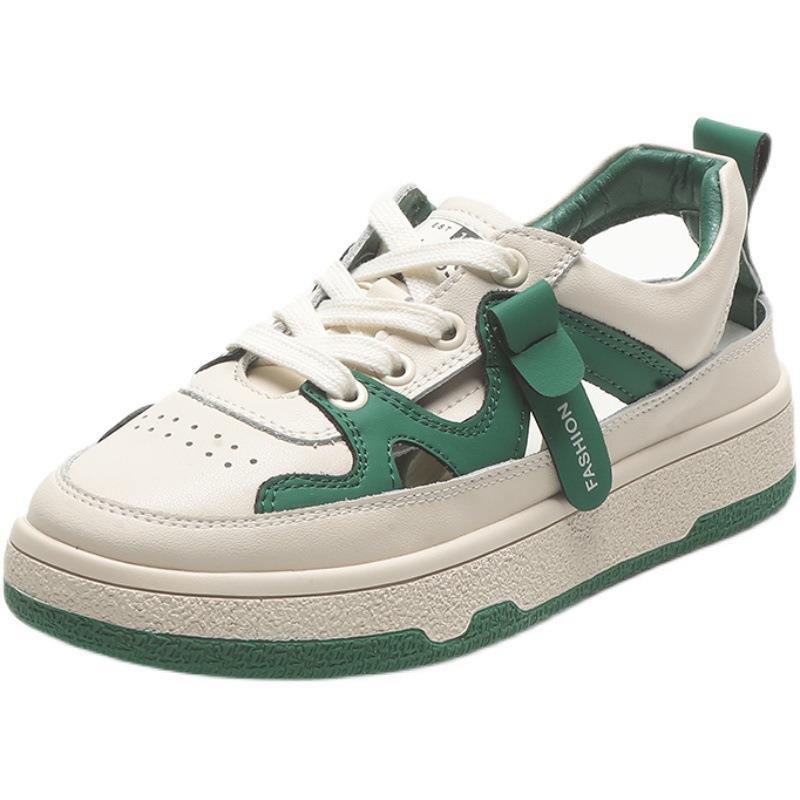 透氣鏤空拼色小白鞋洞洞休閒前系帶板鞋-Cicichill