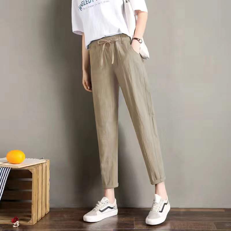 韓版高腰寬鬆顯瘦休閒直筒九分小腳哈倫褲裝-Cicichill