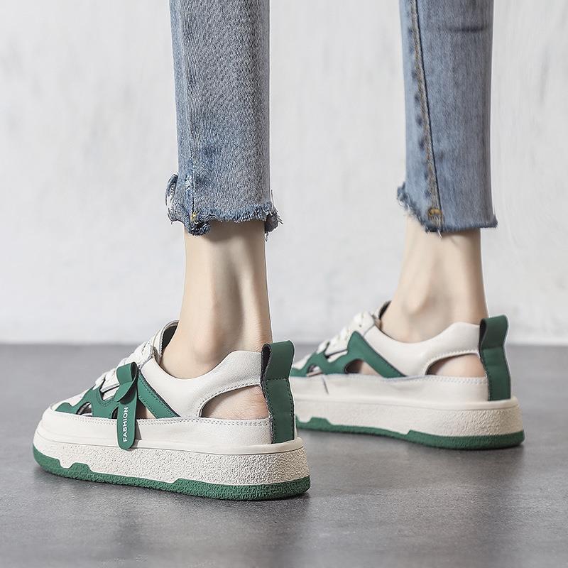 透氣鏤空拼色小白鞋洞洞休閒前系帶板鞋-Cicichill