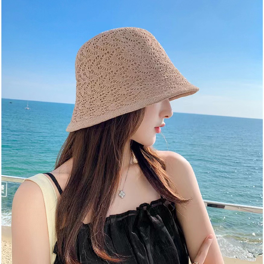 日系百搭透氣鏤空遮陽顯臉小薄款雙層漁夫帽子