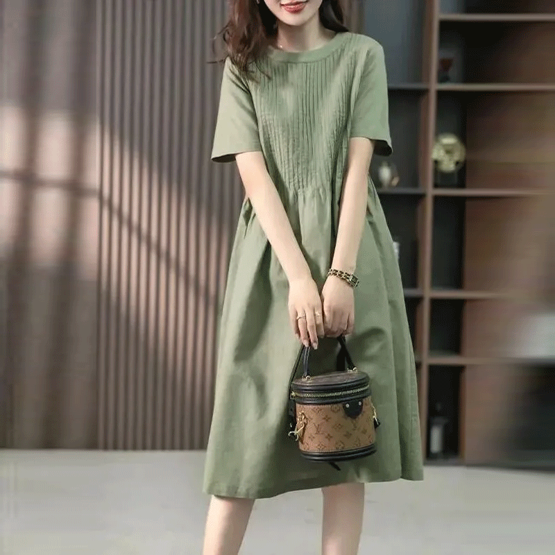 棉麻韓版寬鬆顯瘦法式設計感休閒連身裙-Cicichill