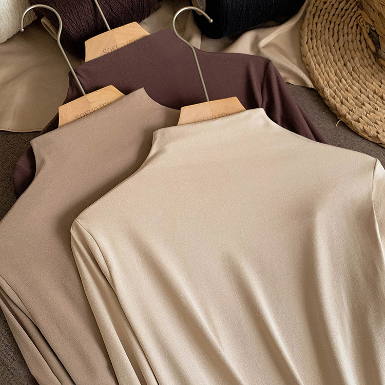 高品質軟糯修身顯瘦雙面磨毛半高領打底長袖-Cicichill