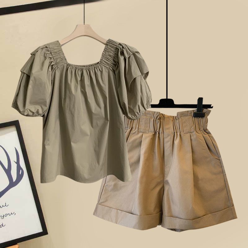 【單件/整套】時尚遮肚娃娃襯衫+休閒顯瘦短褲兩件套裝-Cicichill