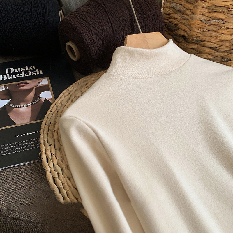 高品質軟糯修身顯瘦雙面磨毛半高領打底長袖-Cicichill