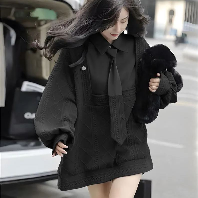 假兩件灰色慵懶風POLO領外穿設計感領帶衛衣-Cicichill