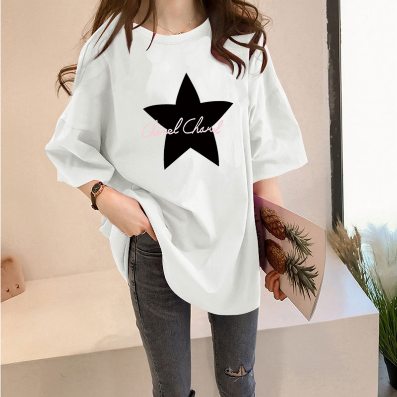 【全十色】中長款韓版寬鬆卡通印花短袖-Cicichill