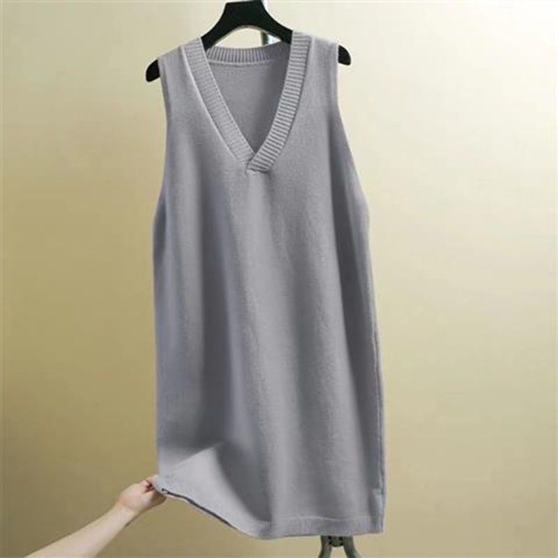 背心中長款慵懶風V領顯瘦無袖連身裙-Cicichill