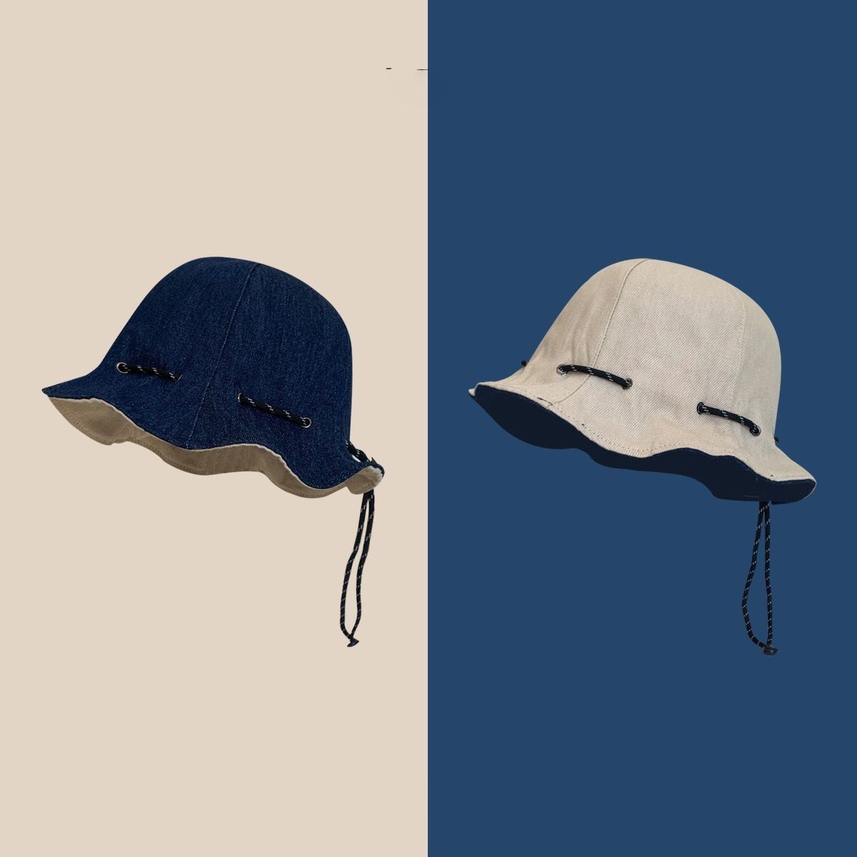 日系防曬抽繩設計兩用可斜挎可折疊漁夫帽-Cicichill