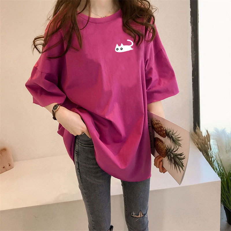 【十色可選】Ins潮圓領寬鬆慵懶風印花中長款短袖-Cicichill