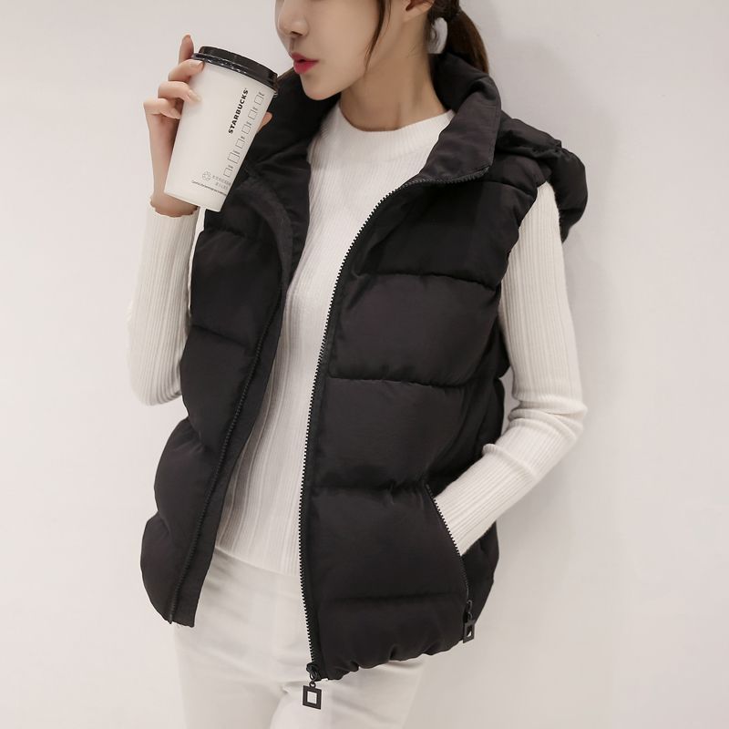 可拆卸帽子羽絨棉韓版顯瘦馬甲-Cicichill