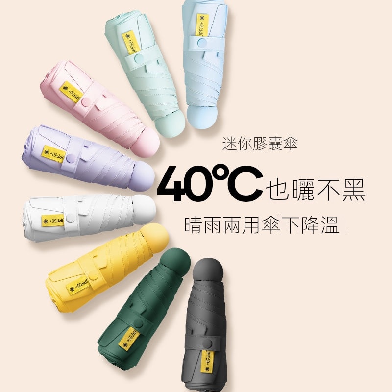 【送膠囊盒！】晴雨兩用小巧便攜防曬防紫外線迷你五折疊太陽傘