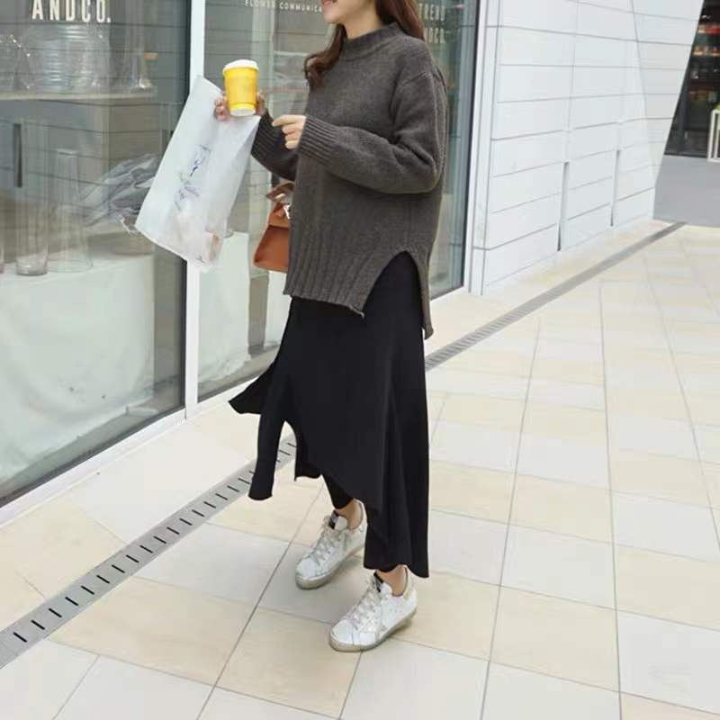 設計感個性不規則高腰假兩件打底褲裙-Cicichill