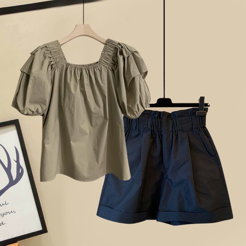 【單件/整套】時尚遮肚娃娃襯衫+休閒顯瘦短褲兩件套裝-Cicichill