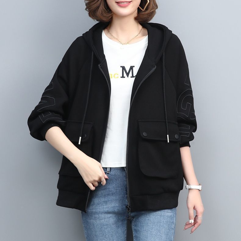 韓版寬鬆休閒口袋連帽拉鍊短款開衫-Cicichill