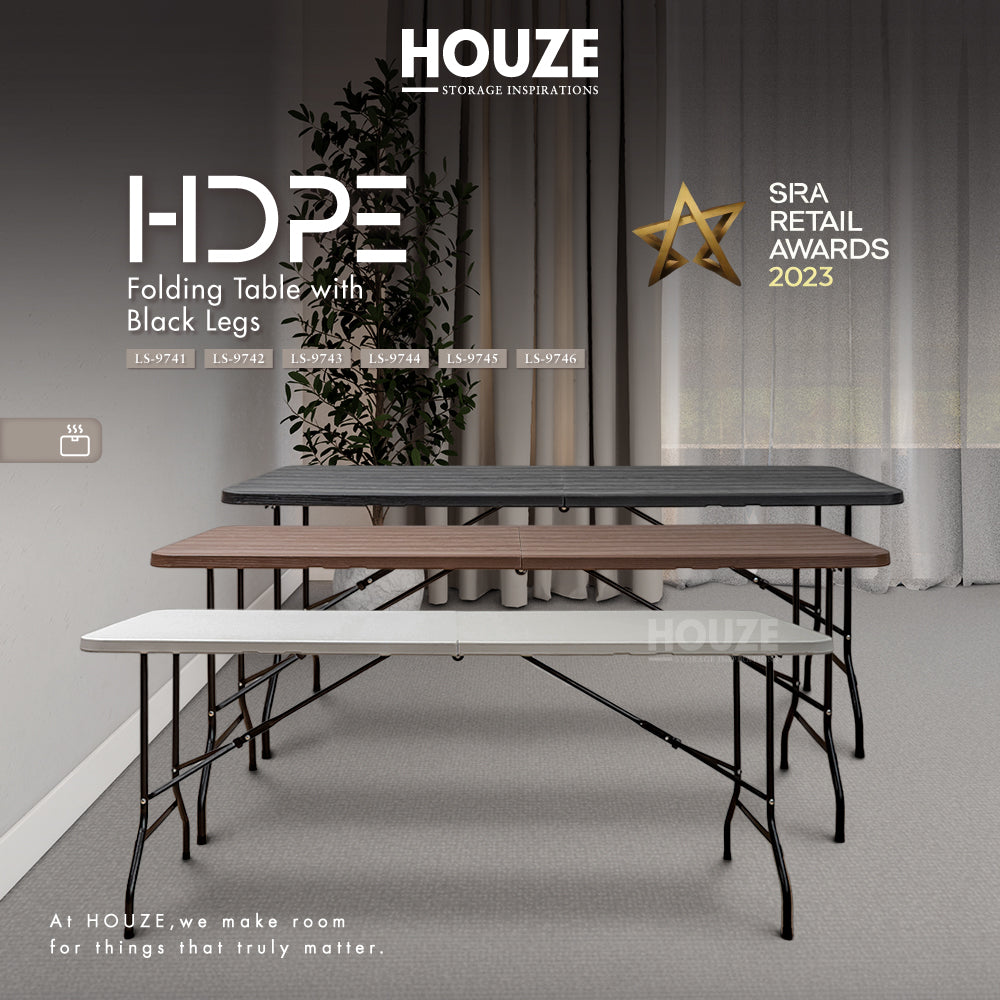 [Raya Together Set] HDPE Folding Table with Black Legs (122cm-180cm ) + NORD Arc Stools