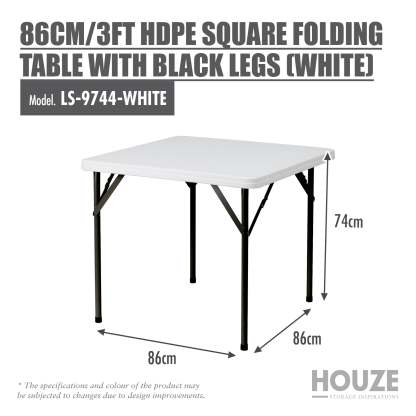 HOUZE - 86cm/3ft HDPE Square Folding Table with Black Legs (White)