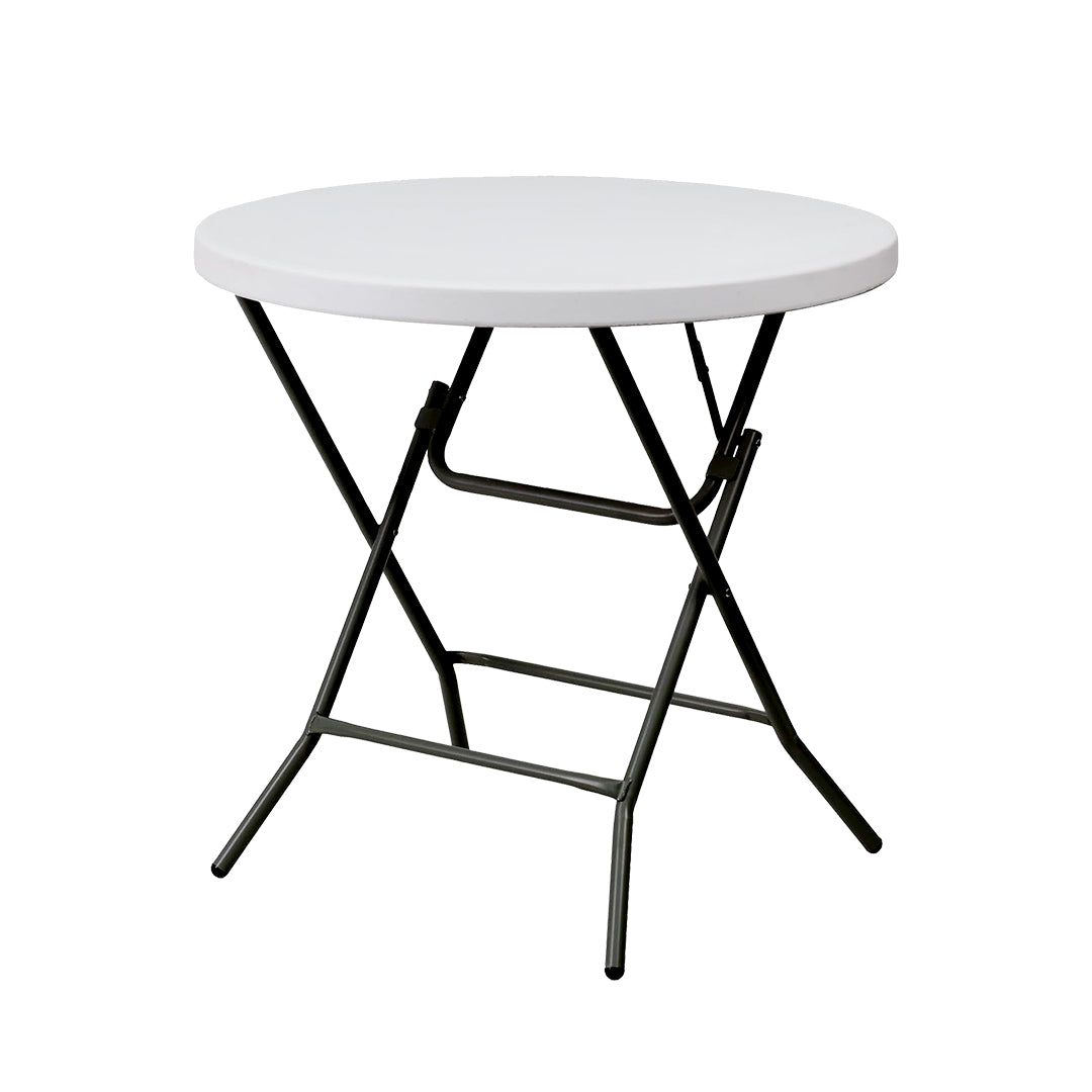 80cm/2.6ft - HDPE Round Folding Table with Black Legs (White)