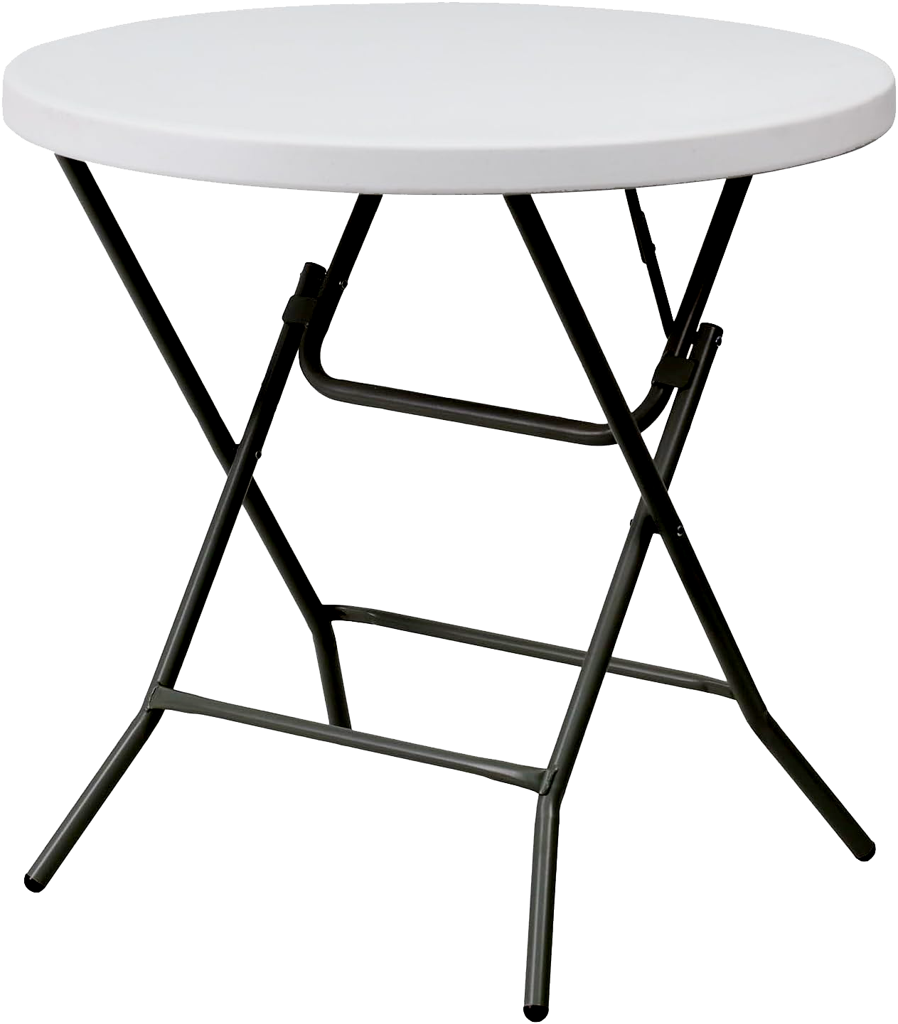80cm HDPE Round Folding Table with Black Legs (White)