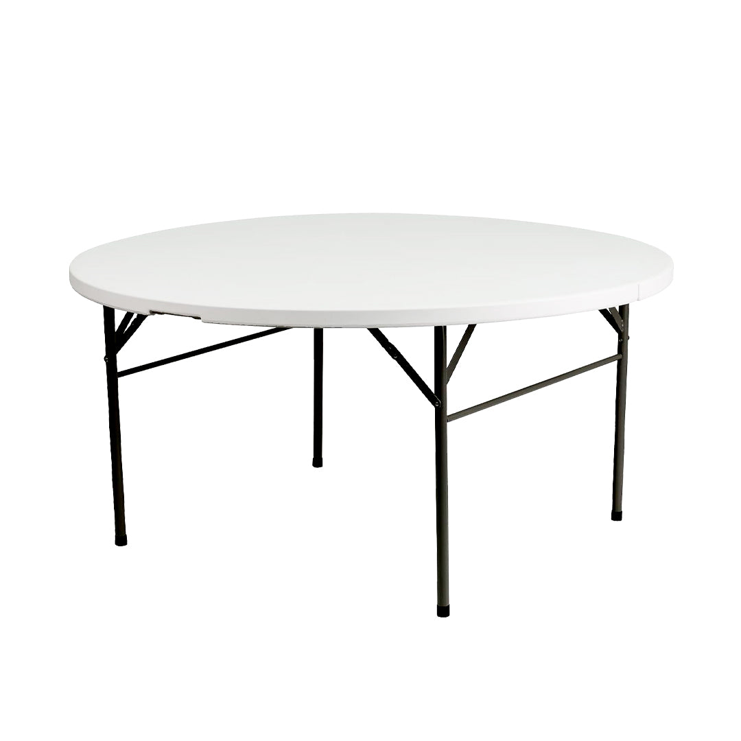 122cm/4ft HDPE Round Folding Table with Black Legs (White)
