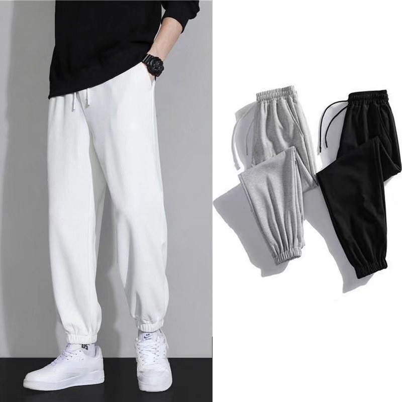 華夫格運動直筒束腳休閒九分褲衛褲褲裝