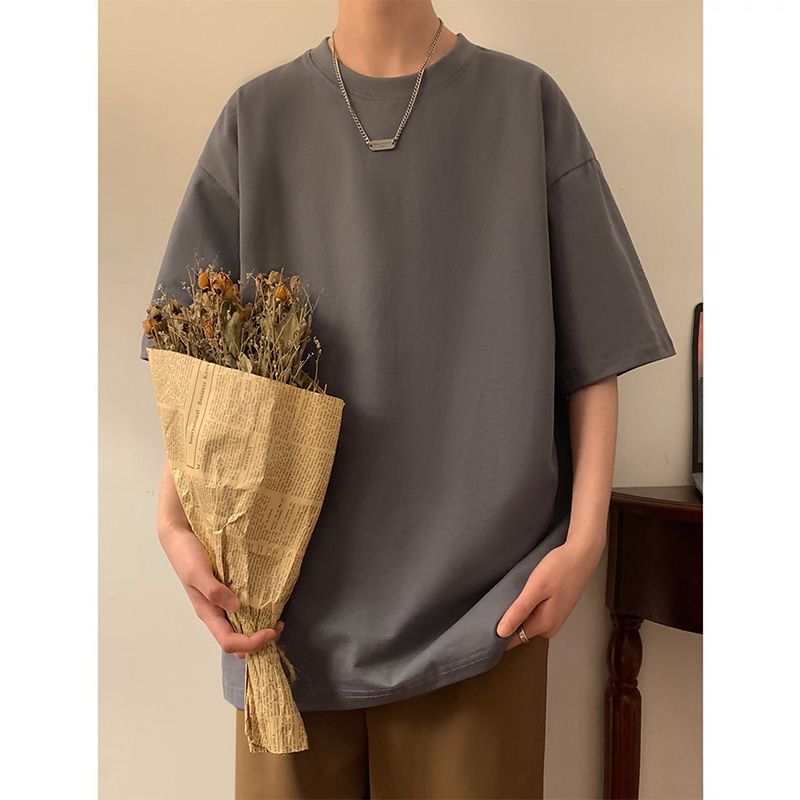 重磅新款ins潮純棉寬鬆純色五分袖短袖t恤