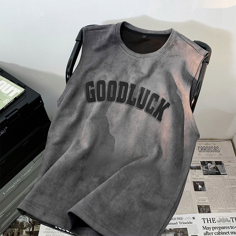 冰絲薄款速乾籃球運動健身美式麂皮絨無袖t恤