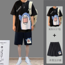 【兩件套】鲨鱼T恤黑色+鲨鱼五分褲黑色