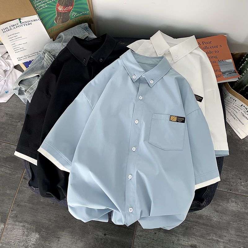 日系韓版潮流帥氣薄款簡約原宿風短袖襯衣