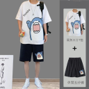 【兩件套】鲨鱼T恤白色+鲨鱼五分褲黑色