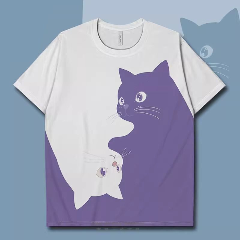 小貓咪黑白撞色簡約兩極設計潮流短袖T恤
